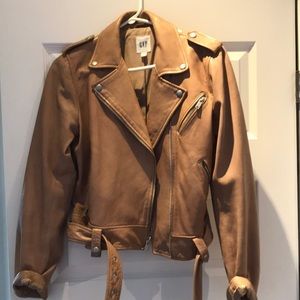 Gap Tan colour genuine leather moto jacket